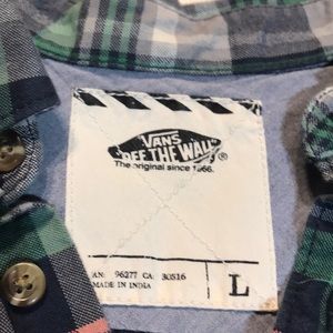 Vans men’s lg plaid  and navy blue button up shirt